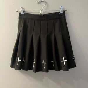 Elegant Black Skater Skirt with White Cross Accents